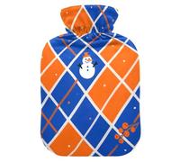 Christmas Orange-Blue Check Pattern hot Water Bottle with Soft Cover, 2L hot compresses for The Body for Neck and Shoulder Pain Relief