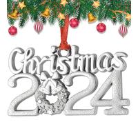 Christmas Ornament 2024 Dated, 2024 Annual Silver Christmas Tree Ornament with Ribbon for Christmas Tree Decorations, Decorative Hanging 2024 Holiday Keepsake Gift, Christmas 2024 Ornament Metal