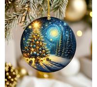 Christmas Ornament 2025, Ceramic Round Ornament, Winter Landscape Starry Night, Holiday Decoration, Unique Keepsake Gift, Xmas Gift Exchange, Tree Hanging Ornament, Christmas Decor Collectible (Q-8)