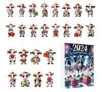 Christmas Ornament 24 Days Cow Pendant Christmas Countdown Calendar - 2D Acrylic Holiday Pendant for Teachers Community Members Family Binding Classroom Teenagers School
