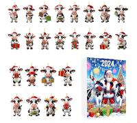 Christmas Ornament 24 Doors Hanging Cow Decoration Countdown Calendar 2D Acrylic Holiday Pendant for Teachers Community Members Family Binding Classroom Teenagers School Event