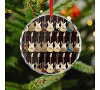 Christmas Ornament 3.1 Inch Round, Art Guitar Pattern Decorative Hanging Ornaments with Red String for Xmas Tree Fireplace Mantel Wreath, Crystal Glass Farmhouse Holiday Decoration Gift