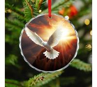 Christmas Ornament 3.1 Inch Round, Dove Sun Art Decorative Hanging Ornaments with Red String for Xmas Tree Fireplace Mantel Wreath, Crystal Glass Farmhouse Holiday Decoration Gift