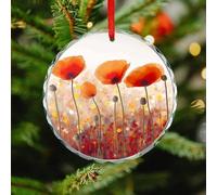 Christmas Ornament 3.1 Inch Round, Red Poppy Flowers Decorative Hanging Ornaments with Red String for Xmas Tree Fireplace Mantel Wreath, Crystal Glass Farmhouse Holiday Decoration Gift