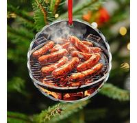 Christmas Ornament 3.1 Inch Round, Sausage on Fire Decorative Hanging Ornaments with Red String for Xmas Tree Fireplace Mantel Wreath, Crystal Glass Farmhouse Holiday Decoration Gift
