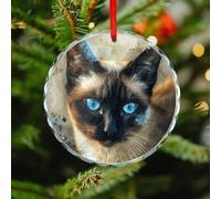 Christmas Ornament 3.1 Inch Round, Siamese Cat Art Decorative Hanging Ornaments with Red String for Xmas Tree Fireplace Mantel Wreath, Crystal Glass Farmhouse Holiday Decoration Gift