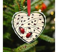 Christmas Ornament 3.5 Inch Heart, Art Ladybug Decorative Hanging Ornaments with Red String for Xmas Tree Fireplace Mantel Wreath, Crystal Glass Farmhouse Holiday Decoration Gift