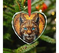Christmas Ornament 3.5 Inch Heart, Blue Eyed Bobcat Decorative Hanging Ornaments with Red String for Xmas Tree Fireplace Mantel Wreath, Crystal Glass Farmhouse Holiday Decoration Gift