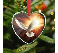 Christmas Ornament 3.5 Inch Heart, Dove Sun Art Decorative Hanging Ornaments with Red String for Xmas Tree Fireplace Mantel Wreath, Crystal Glass Farmhouse Holiday Decoration Gift