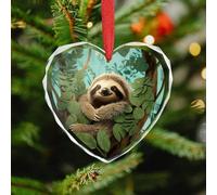 Christmas Ornament 3.5 Inch Heart, Hug Tree Sloth Decorative Hanging Ornaments with Red String for Xmas Tree Fireplace Mantel Wreath, Crystal Glass Farmhouse Holiday Decoration Gift