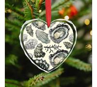 Christmas Ornament 3.5 Inch Heart, Oysters and Shells Decorative Hanging Ornaments with Red String for Xmas Tree Fireplace Mantel Wreath, Crystal Glass Farmhouse Holiday Decoration Gift