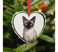 Christmas Ornament 3.5 Inch Heart, Siamese Cat Art Decorative Hanging Ornaments with Red String for Xmas Tree Fireplace Mantel Wreath, Crystal Glass Farmhouse Holiday Decoration Gift