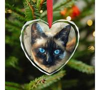Christmas Ornament 3.5 Inch Heart, Siamese Cat Art Decorative Hanging Ornaments with Red String for Xmas Tree Fireplace Mantel Wreath, Crystal Glass Farmhouse Holiday Decoration Gift