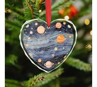 Christmas Ornament 3.5 Inch Heart, Space Themed Art Decorative Hanging Ornaments with Red String for Xmas Tree Fireplace Mantel Wreath, Crystal Glass Farmhouse Holiday Decoration Gift