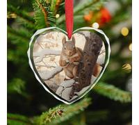 Christmas Ornament 3.5 Inch Heart, Squirrel on Tree Decorative Hanging Ornaments with Red String for Xmas Tree Fireplace Mantel Wreath, Crystal Glass Farmhouse Holiday Decoration Gift