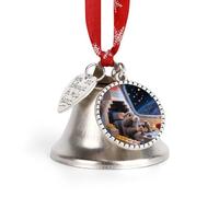 Christmas Ornament 3D Cute Guinea Pig Bells DIY Silver Jingle Bell with Red Ribbon for Xmas Tree Dual Pendant Charm for Home Craft Mantel Wreath Indoor & Outdoor Holiday Decorations