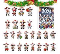 Christmas Ornament Advent Calendar 24 Doors Hanging Cow Decoration Countdown Calendar 2D Acrylic Holiday Pendant for Teachers Community Members Family Binding Classroom Teenagers School Event