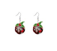 Christmas Ornament Ball Disc Green Holly Snowflake Hook Hoop Earrings for Women - Acrylic Xmas Holiday Party Costume Accessories Dangle Drop Earring Cute Huggie Jewelry for Wife Friends