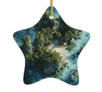 Christmas Ornament Beautiful Island in The Sea Christmas Tree Hanging Ornament Gifts Vintage Star Ceramic Pendant 3.12 in Hanging Decoration for Christmas Tree Holiday Party Fireplace Windowsill