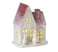 Christmas Ornament, Ceramic LED Light Up House in Pink & White with Trees, Autumn Decoration, Christmas Room Decoration, Xmas Window Village Scene Lantern, Mini Xmas Hut Decor