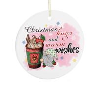Christmas Ornament, Christmas Hugs & Warm Wishes Christmas Tree Hanging Decorations Funny Commemorative Keepsake, 7.5CM Ceramic Ornaments, Xmas Gifts for Coffee Lover Family Friend