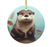 Christmas Ornament Christmas Tree Ceramic Hanging Cute otter Ceramic Ornaments Xmas Tree Ceramic Ornament with Gold Ribbon Crafts Pendants for Holiday Decoration
