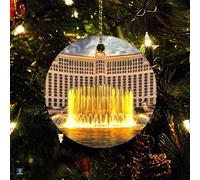 Christmas Ornament City Building House Decorations Skyscraper Ornament Xmas Present Las Vegas Cityscape Christmas Ceramic Ornament for Boys Girls Round Ceramic Christmas Decoration