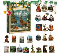 Christmas Ornament Countdown,Cute Acrylic Calendars with 2D Flat Figures Toys - National Parks Themes Ornament 24 Day Festive Decor Toy for Kids Wall Tree Adult Vacation Men Classroom Desk
