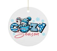 Christmas Ornament, Cozy Season Xmas Decoration Blue Snowman Flat Souvenir Hanging On Christmas Tree, Funny Round Ceramic Keepsake, Xmas Gifts, 7.5CM