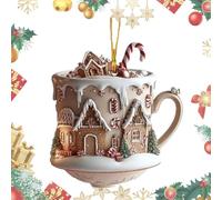 Christmas Ornament Cup - 2D Acrylic Christmas Snow Houses Hot Chocolate Mug Ornaments | Hot Cocoa Theme Pendant | Christmas Tree Decoration Charm | Coffee Cup Ornaments For Christmas Tree