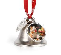 Christmas Ornament Cute Guinea Pig Bells DIY Silver Jingle Bell with Red Ribbon for Xmas Tree Dual Pendant Charm for Home Craft Mantel Wreath Indoor & Outdoor Holiday Decorations