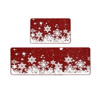 Christmas Ornament Decoration 2 Piece Non Slip Kitchen Mat Runner Rug Set Doormat Snowflake Winter Holiday Merry Christmas Door Mat Rubber Carpet Indoor Floor Mats