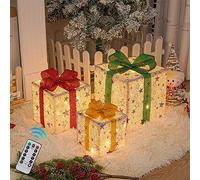 Christmas Ornament Decorations Christmas Lighted Boxes Remote Control, Set Of 3 LED Up Decor Outdoor, Up Boxes Present Decorations Outdoor Yard for Home Party Decoration