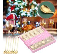 Christmas Ornament Decorations Promotion 6pcs Christmas Stainless Steel Spoon Fork Coffee Stirring Spoons Dessert Forks Xmas Gifts Box Set Ornaments Decor