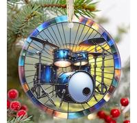 Christmas Ornament - Drum Set Decor Round Ceramic - Drum Set Hanging Ornament - Christmas Tree Decor - Ornaments for Christmas Tree - Gifts for Drum Set Players - Drum Set Themed Gifts