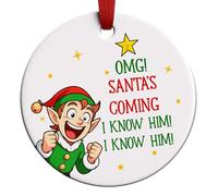 Christmas Ornament Elf 2025, Funny Buddy OMG Santa’s Coming I Know Him, Hilarious Ceramic Holiday Decoration, Festive Movie Sayings Tree Ornaments