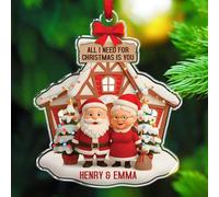 Christmas Ornament for Couple All I Need for Christmas is You, Personalized Santa Claus Mr & Mrs Shaped Acrylic Ornament, Husband Wife Ornaments for Christmas Tree, Gift for Boyfriend Girlfriend