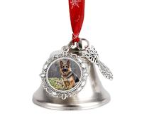 Christmas Ornament German Shepherd Dog Bells DIY Silver Jingle Bell with Red Ribbon for Xmas Tree Dual Pendant Charm for Home Craft Mantel Wreath Indoor & Outdoor Holiday Decorations