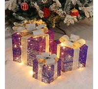 Christmas Ornament Holiday Decorations Christmas Light Up Boxes For Decorations Three Different Size Of Box With Warm LED Lights Xmas Indoor Holiday Decor Ornaments for Home Office Party