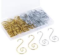 Christmas Ornament Hooks 120Pcs Xmas Tree Ornaments Hanger Hooks Metal Wire S Hooks with Storage Box for Baubles Ball Christmas Tree Hanging Decoration, Gold&Silver