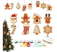 Christmas Ornament Kit - 12 Piece Unfinished Gingerbread Set, Unfinished Wood Decor Set, Paint Your Own Decor, Seasonal Craft Project |Paint Christmas Gingerbread Ornaments, DIY Holiday Activity