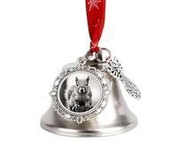 Christmas Ornament Light Gray Squirrel Bells DIY Silver Jingle Bell with Red Ribbon for Xmas Tree Dual Pendant Charm for Home Craft Mantel Wreath Indoor & Outdoor Holiday Decorations