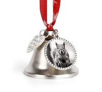 Christmas Ornament Light Gray Squirrel Bells DIY Silver Jingle Bell with Red Ribbon for Xmas Tree Dual Pendant Charm for Home Craft Mantel Wreath Indoor & Outdoor Holiday Decorations