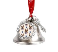 Christmas Ornament Patriotic German Shepherd Bells DIY Silver Jingle Bell with Red Ribbon for Xmas Tree Dual Pendant Charm for Home Craft Mantel Wreath Indoor & Outdoor Holiday Decorations