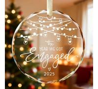 Christmas ornament Personalized Engagement Bauble Gift for Couples, Round Crystal Glass Keepsake with 2025 Engraving, Wedding Ornament & Congratulations Present for Newly Engaged Couples