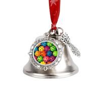 Christmas Ornament Pickleball Balls Colors Pattern Bells DIY Silver Jingle Bell with Red Ribbon for Xmas Tree Dual Pendant Charm for Home Craft Mantel Wreath Indoor & Outdoor Holiday Decorations