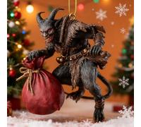 Christmas Ornament Set - Dark Holiday Mischief Collection, Krampus Figurine Ornaments 2D Acrylic Horror Hanging Decor, Ugly Xmas Tree Decoration with Rope for Festive Party(Style D,7.5cm)