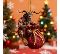 Christmas Ornament Set - Dark Holiday Mischief Collection, Krampus Figurine Ornaments 2D Acrylic Horror Hanging Decor, Ugly Xmas Tree Decoration with Rope for Festive Party(Style C,7.5cm)