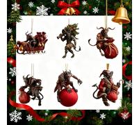 Christmas Ornament Set - Dark Holiday Mischief Collection, Krampus Figurine Ornaments 2D Acrylic Horror Hanging Decor, Ugly Xmas Tree Decoration with Rope for Festive Party(All 6 Style,11.5cm)