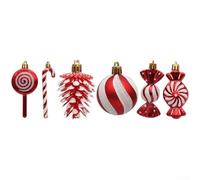 Christmas Ornament Set with 13 Plastic Candy Pieces Including Peppermint for Tree and Home Holiday Decoration (Red)